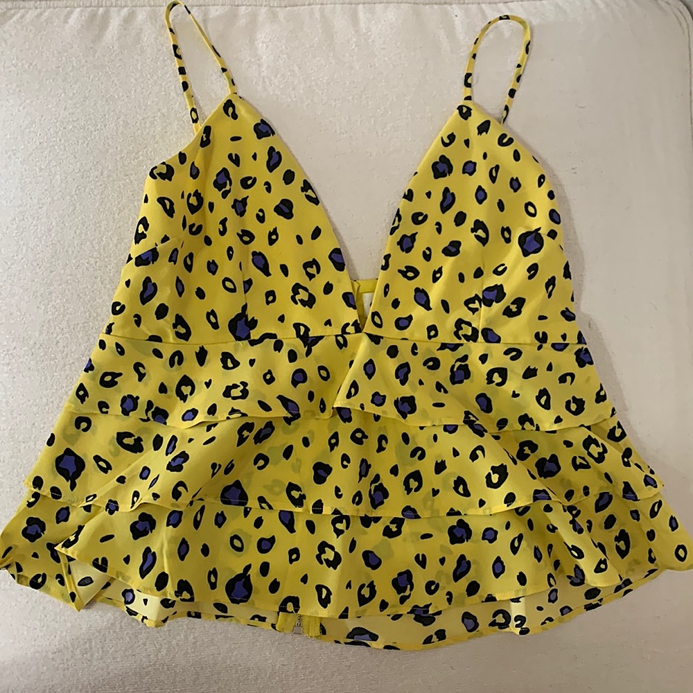 Superdown yellow cheetah print cami top size small